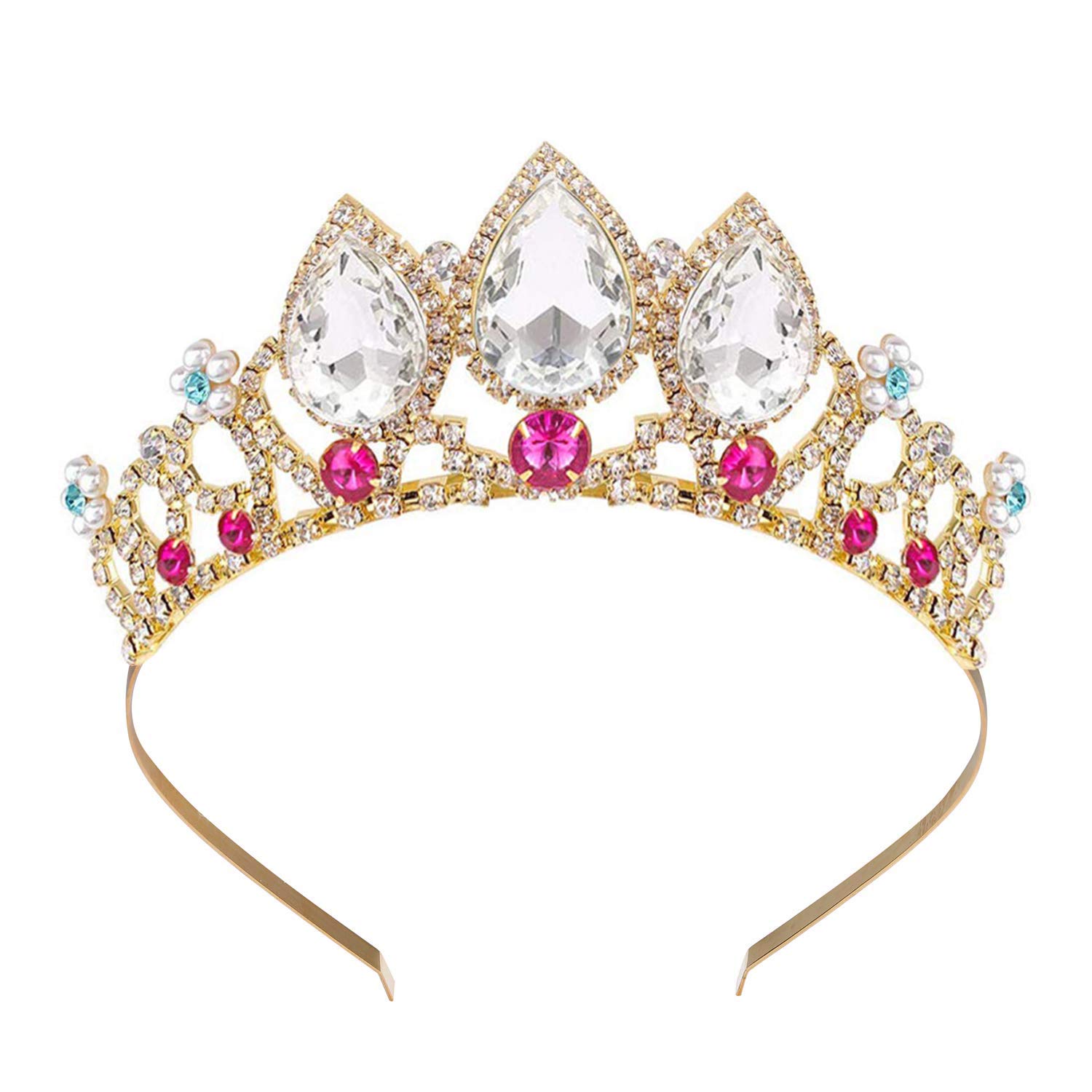 Princess Tiaras for Girls Birthday Crowns for Rhinestone Princess Hairpiece for Women Gem Wedding Hair Accessories for Halloween Hair Accessories,Gold